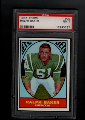 1967 Topps #090 Ralph Baker PSA 7 NM    NEW YORK JETS